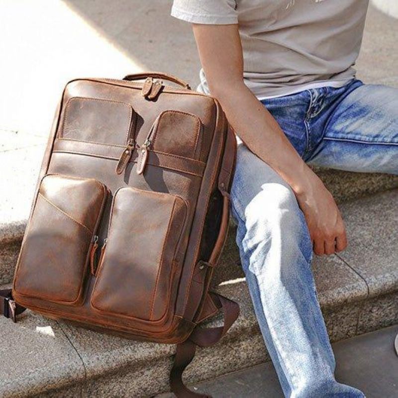 15.6 Ιντσών Computer Leather Backpack College 17