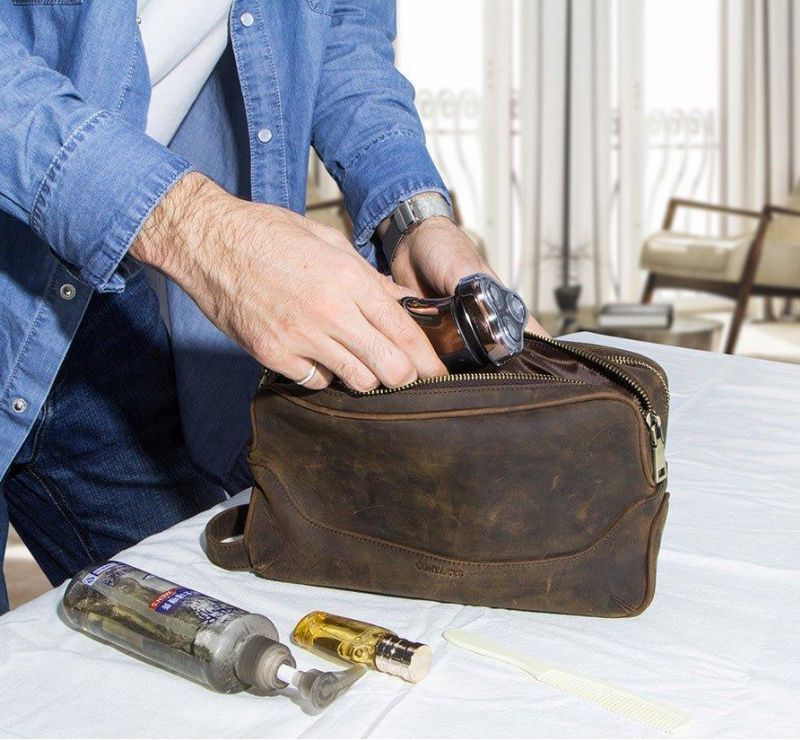 Ανδρική Δερμάτινη Τσάντα Dopp Kit