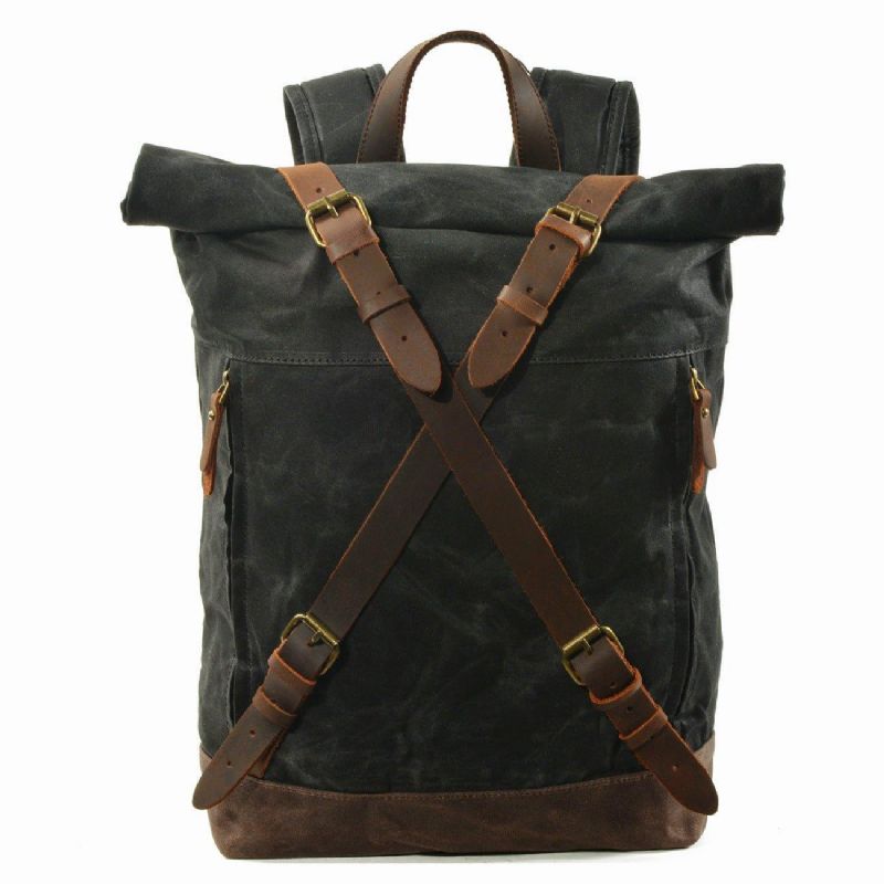 Ανδρικό Roll Top Canvas Backpack Vintage Σακίδιο Πλάτης