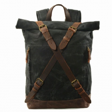 Ανδρικό Roll Top Canvas Backpack Vintage Σακίδιο Πλάτης