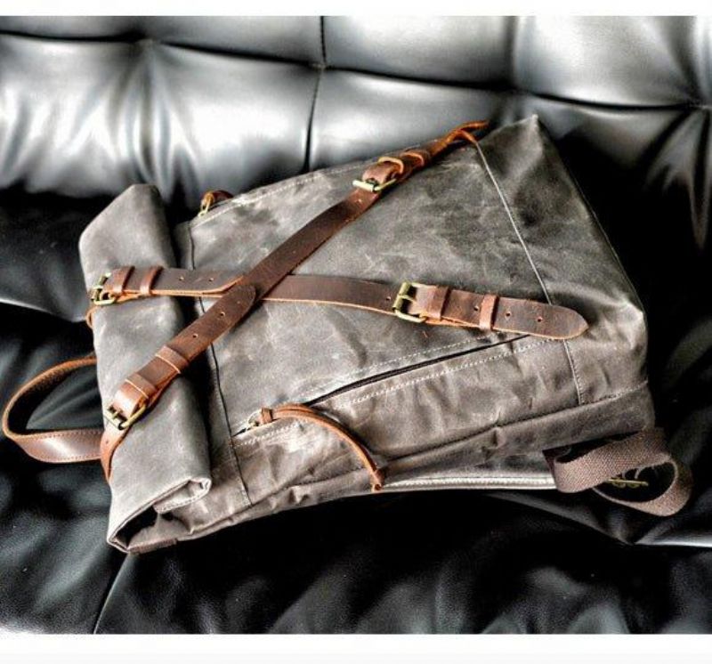 Ανδρικό Roll Top Canvas Backpack Vintage Σακίδιο Πλάτης