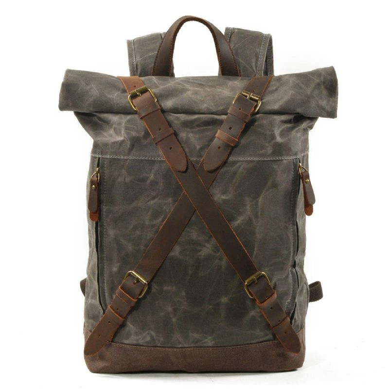 Ανδρικό Roll Top Canvas Backpack Vintage Σακίδιο Πλάτης