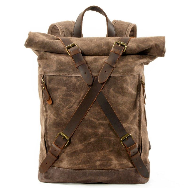 Ανδρικό Roll Top Canvas Backpack Vintage Σακίδιο Πλάτης