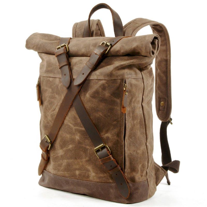 Ανδρικό Roll Top Canvas Backpack Vintage Σακίδιο Πλάτης