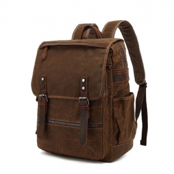 Κερωμένο Καμβά Vintage Backpack Laptop Για Το Σχολείο