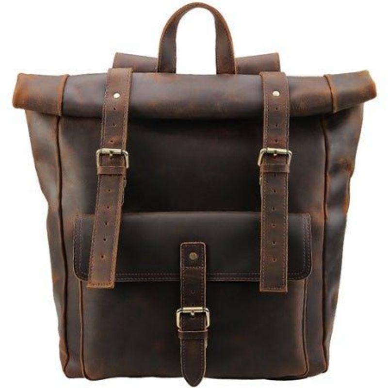 Μεγάλο Δερμάτινο Roll Top Backpack Laptop 17 Ιντσών