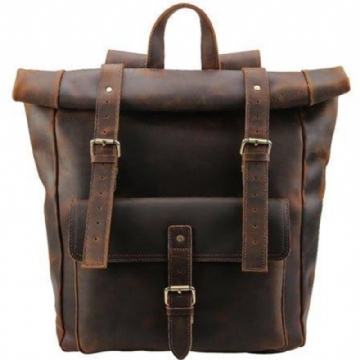 Μεγάλο Δερμάτινο Roll Top Backpack Laptop 17 Ιντσών