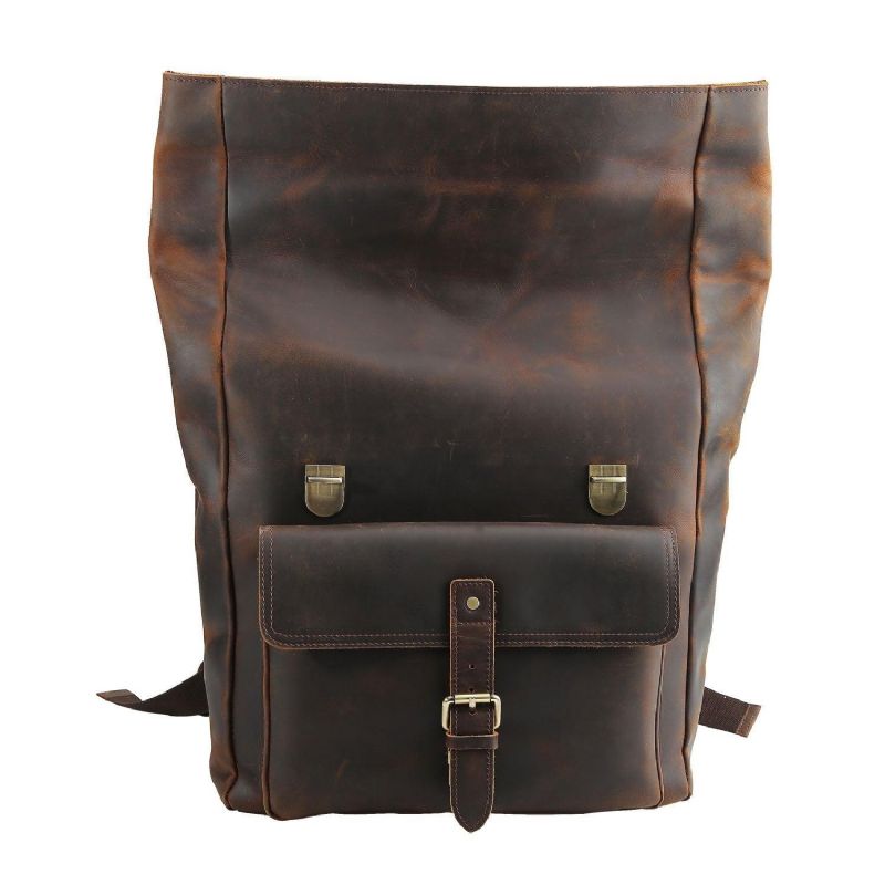 Μεγάλο Δερμάτινο Roll Top Backpack Laptop 17 Ιντσών