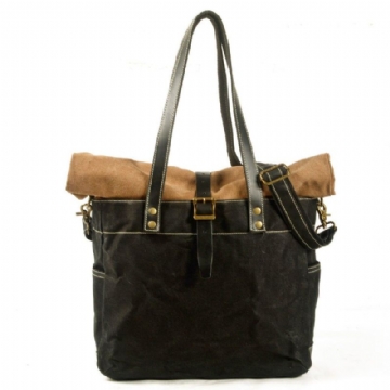 Roll Top Canvas Tote Με Λουράκι Και Μανίκι Για Φορητό Υπολογιστή