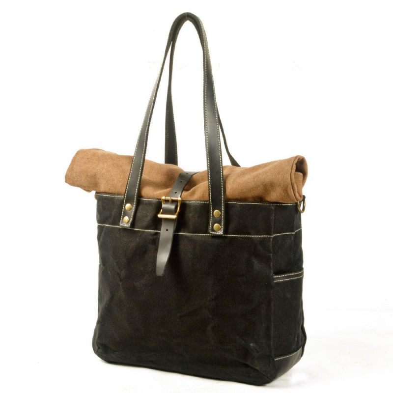 Roll Top Canvas Tote Με Λουράκι Και Μανίκι Για Φορητό Υπολογιστή