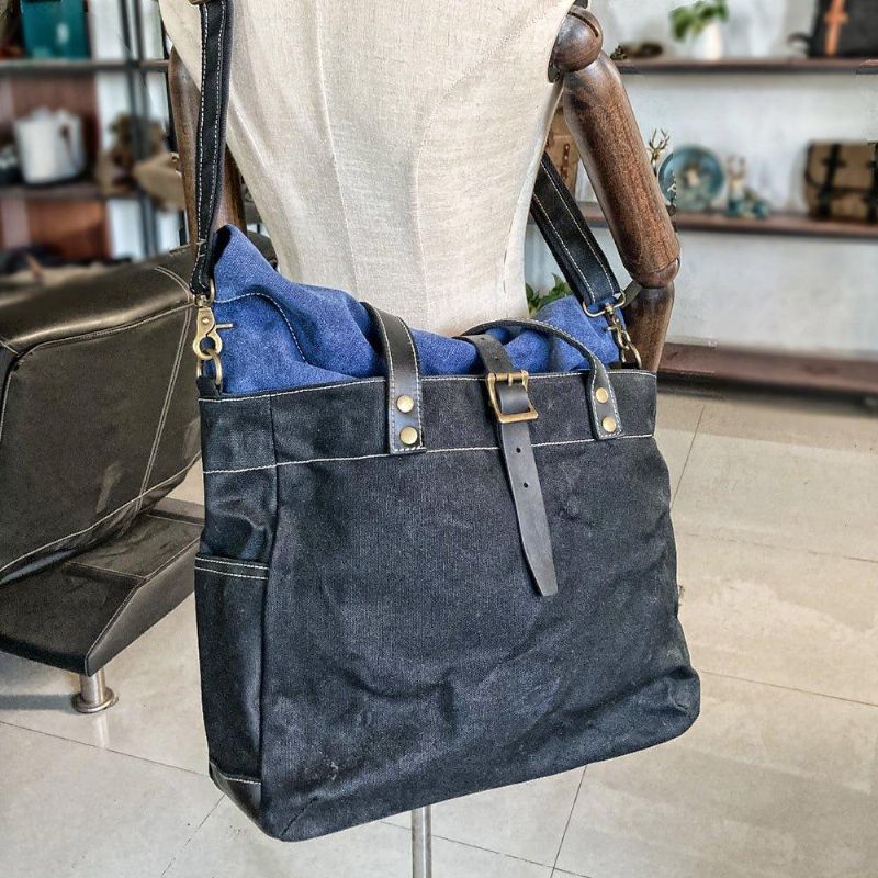 Roll Top Canvas Tote Με Λουράκι Και Μανίκι Για Φορητό Υπολογιστή