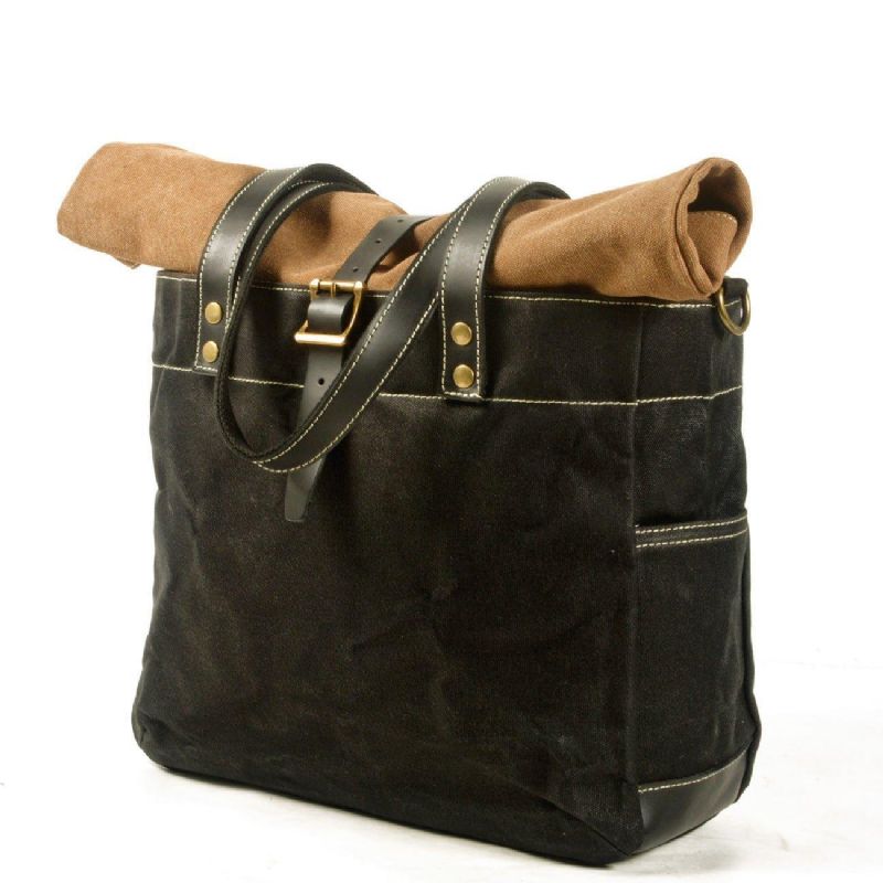 Roll Top Canvas Tote Με Λουράκι Και Μανίκι Για Φορητό Υπολογιστή