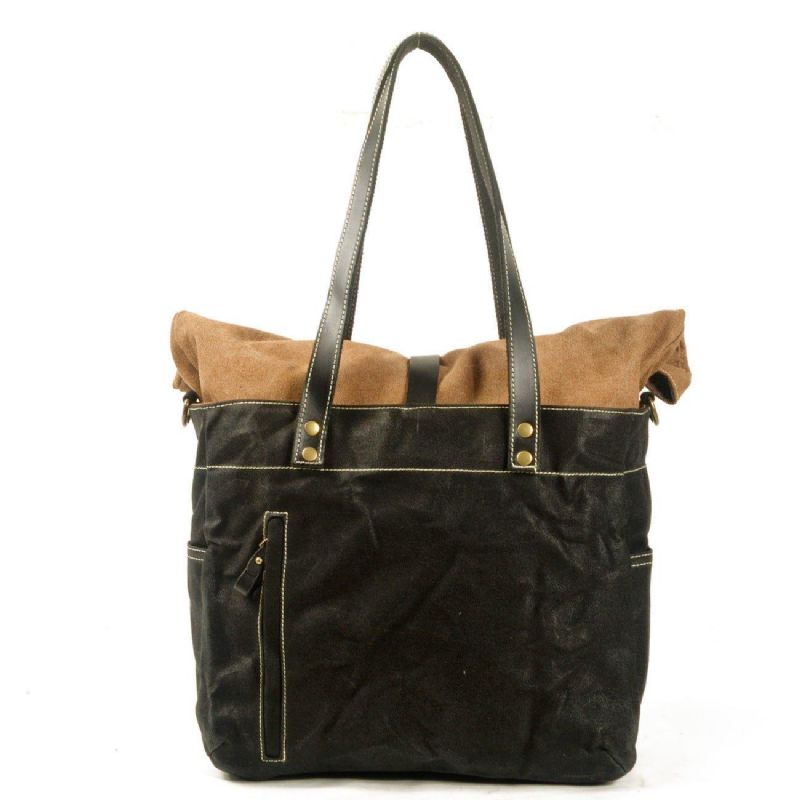 Roll Top Canvas Tote Με Λουράκι Και Μανίκι Για Φορητό Υπολογιστή