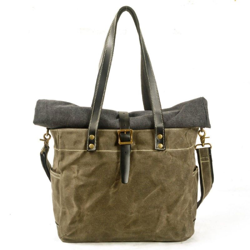 Roll Top Canvas Tote Με Λουράκι Και Μανίκι Για Φορητό Υπολογιστή