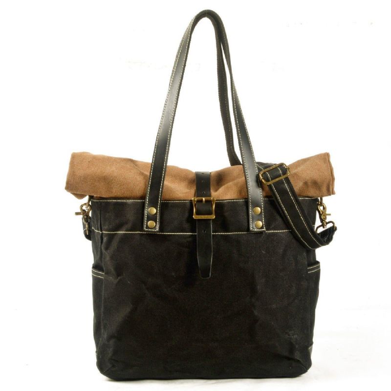 Roll Top Canvas Tote Με Λουράκι Και Μανίκι Για Φορητό Υπολογιστή