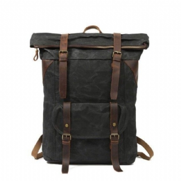 Σακίδιο Πλάτης Από Κερωμένο Καμβά Vintage Backpack Roll Top