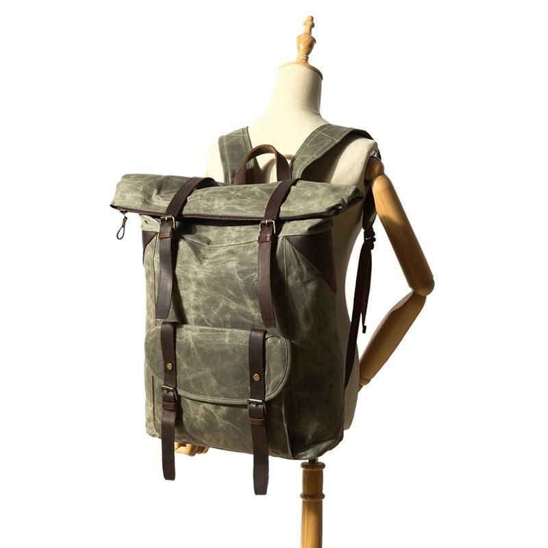 Σακίδιο Πλάτης Από Κερωμένο Καμβά Vintage Backpack Roll Top