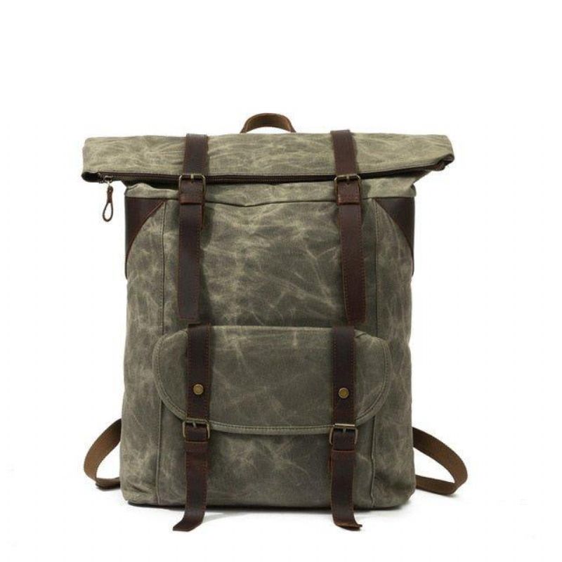 Σακίδιο Πλάτης Από Κερωμένο Καμβά Vintage Backpack Roll Top