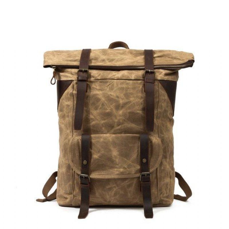 Σακίδιο Πλάτης Από Κερωμένο Καμβά Vintage Backpack Roll Top