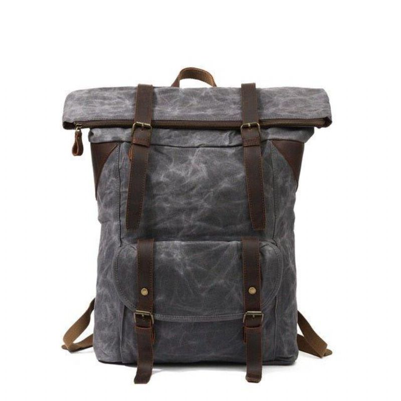 Σακίδιο Πλάτης Από Κερωμένο Καμβά Vintage Backpack Roll Top