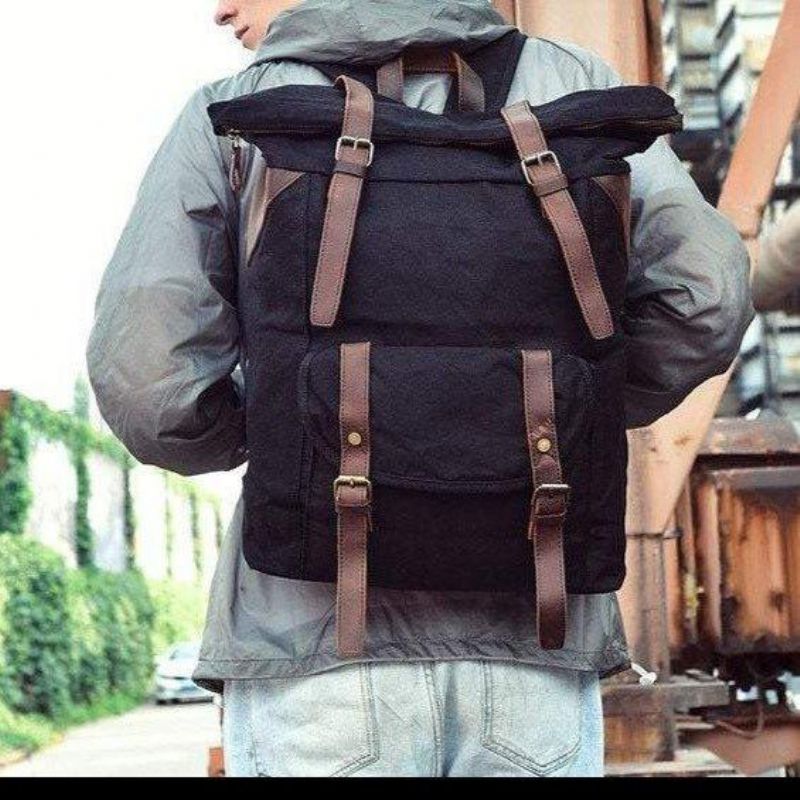 Σακίδιο Πλάτης Από Κερωμένο Καμβά Vintage Backpack Roll Top