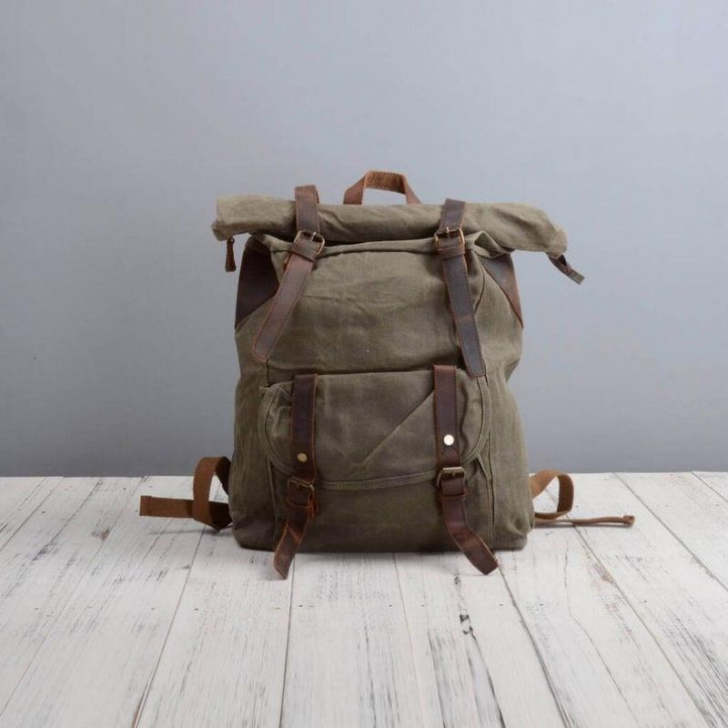 Σακίδιο Πλάτης Από Κερωμένο Καμβά Vintage Backpack Roll Top