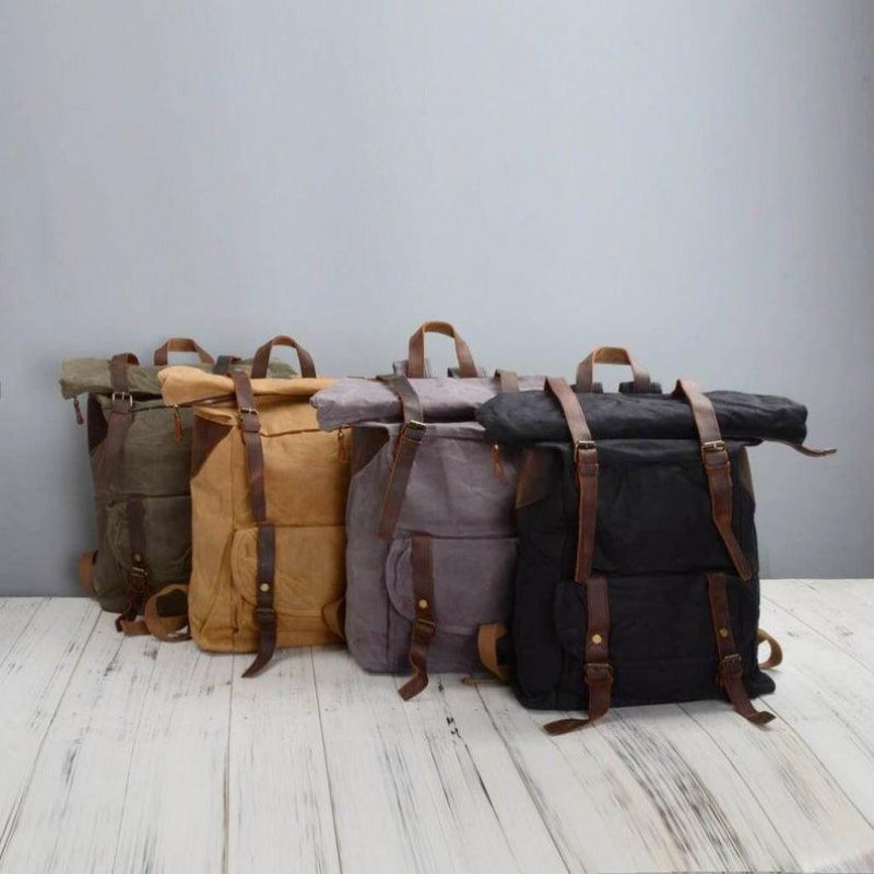 Σακίδιο Πλάτης Από Κερωμένο Καμβά Vintage Backpack Roll Top