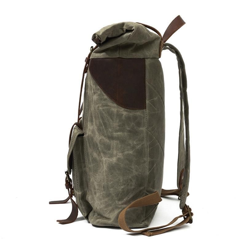 Σακίδιο Πλάτης Από Κερωμένο Καμβά Vintage Backpack Roll Top