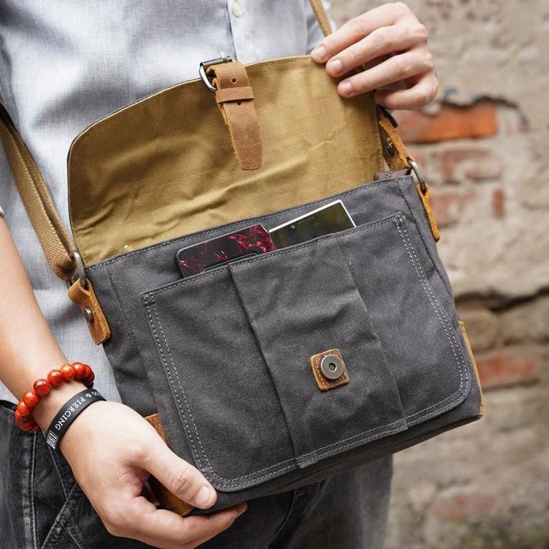 Vintage Κερωμένο Καμβά Crossbody Messenger Τσάντα Μικρή