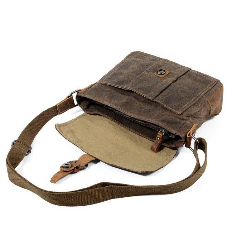 Vintage Κερωμένο Καμβά Crossbody Messenger Τσάντα Μικρή